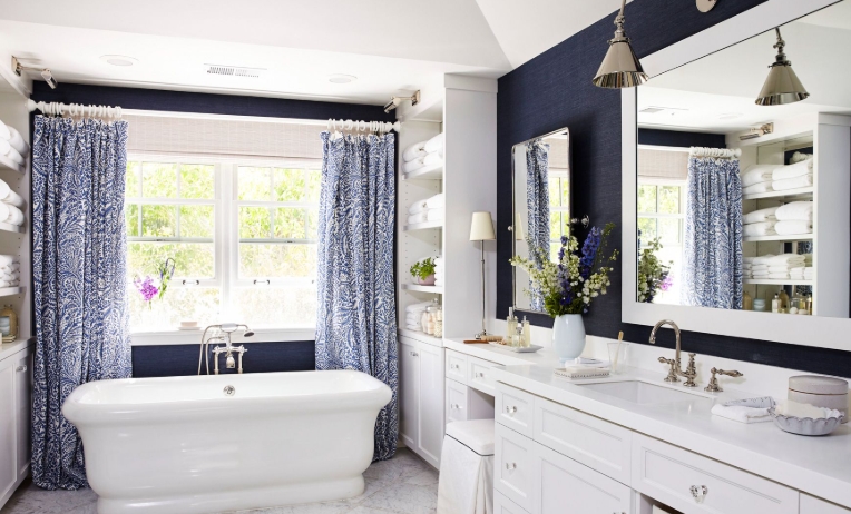 navy blue bathroom wall decor