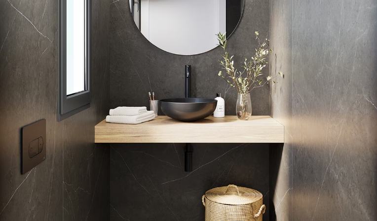 black wall decor for bathroom