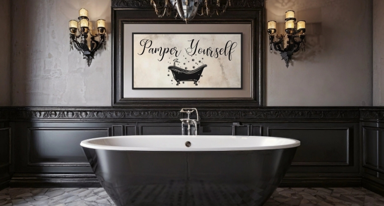 black and white bathroom wall art