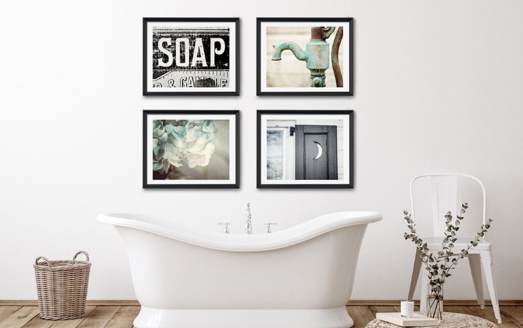 black framed bathroom wall art