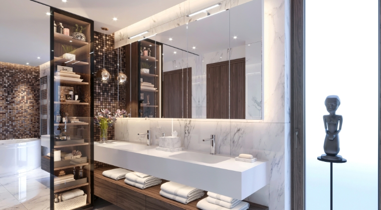 modern bathroom shelf decor