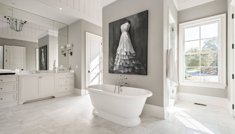 white bathroom wall art