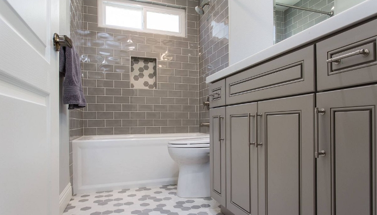bathrooms with gray walls