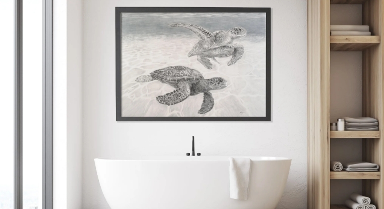 black and white wall art bathroom