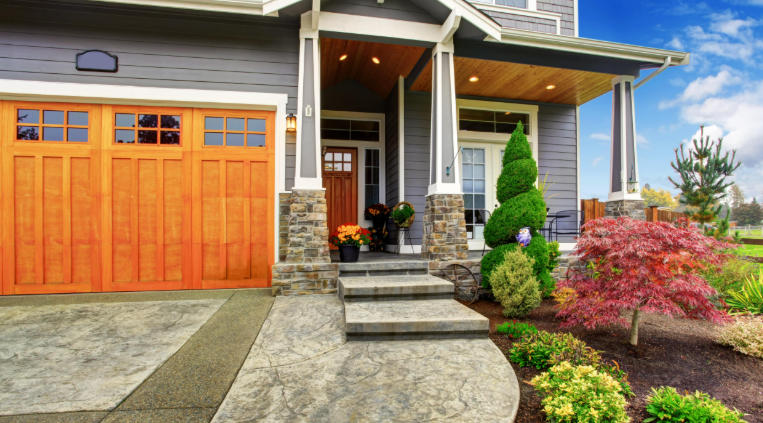 Front yard with a welcoming pathway