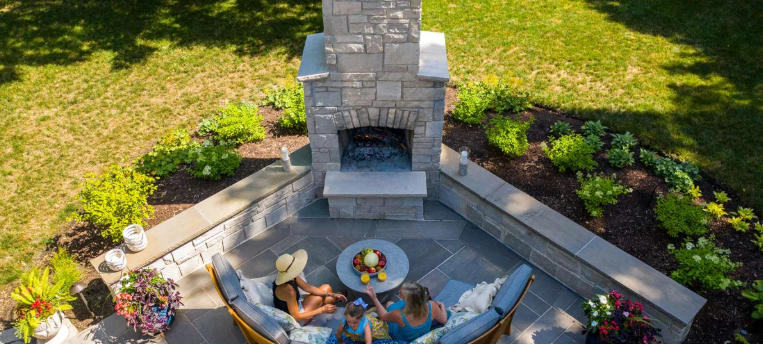 Front yard with a fire pit