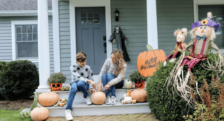 Front yard with seasonal decorations