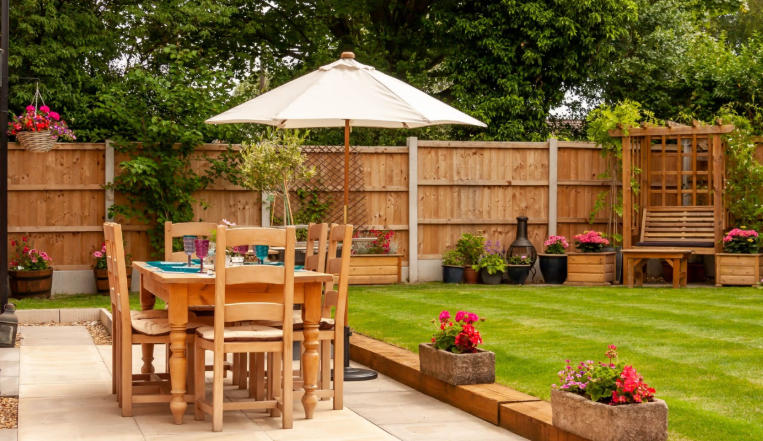 Front yard with rustic decor elements