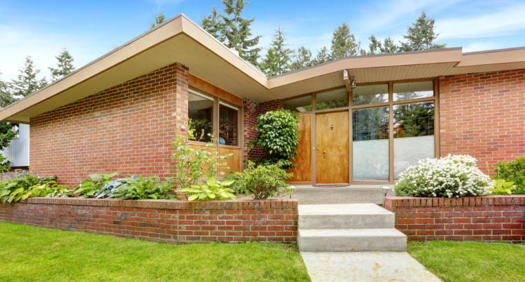 Front yard with a modern walkway
