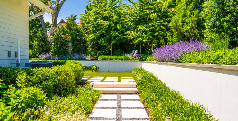 Front yard with stepping stones