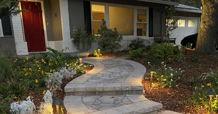Front yard with sculptural elements