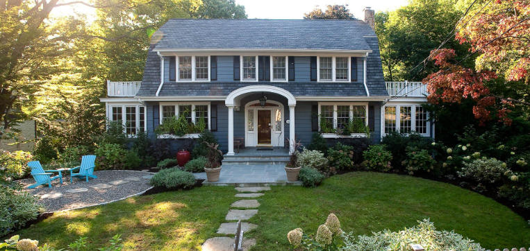 Front yard with front porch landscaping