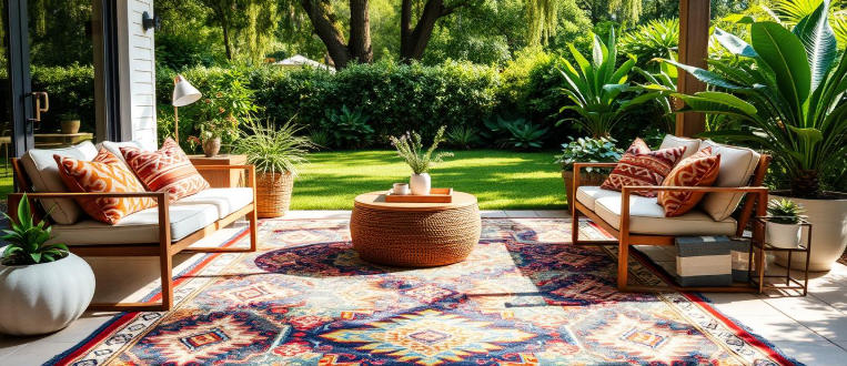 Cozy Boho Outdoor Ideas with Layered Rugs