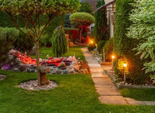Spring Garden Ideas with Landscape Lighting Features