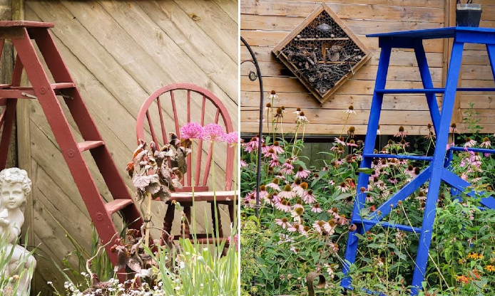 Vintage Patio Decor Using Old Ladders